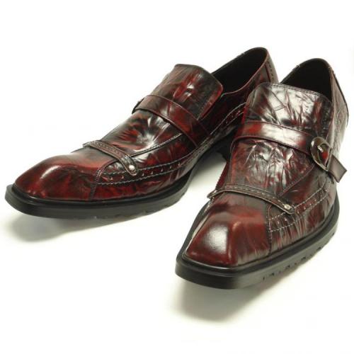 Encore By Fiesso Burgundy  Genuine Leather Shoes With Monk Strap And Embroidery FI6412